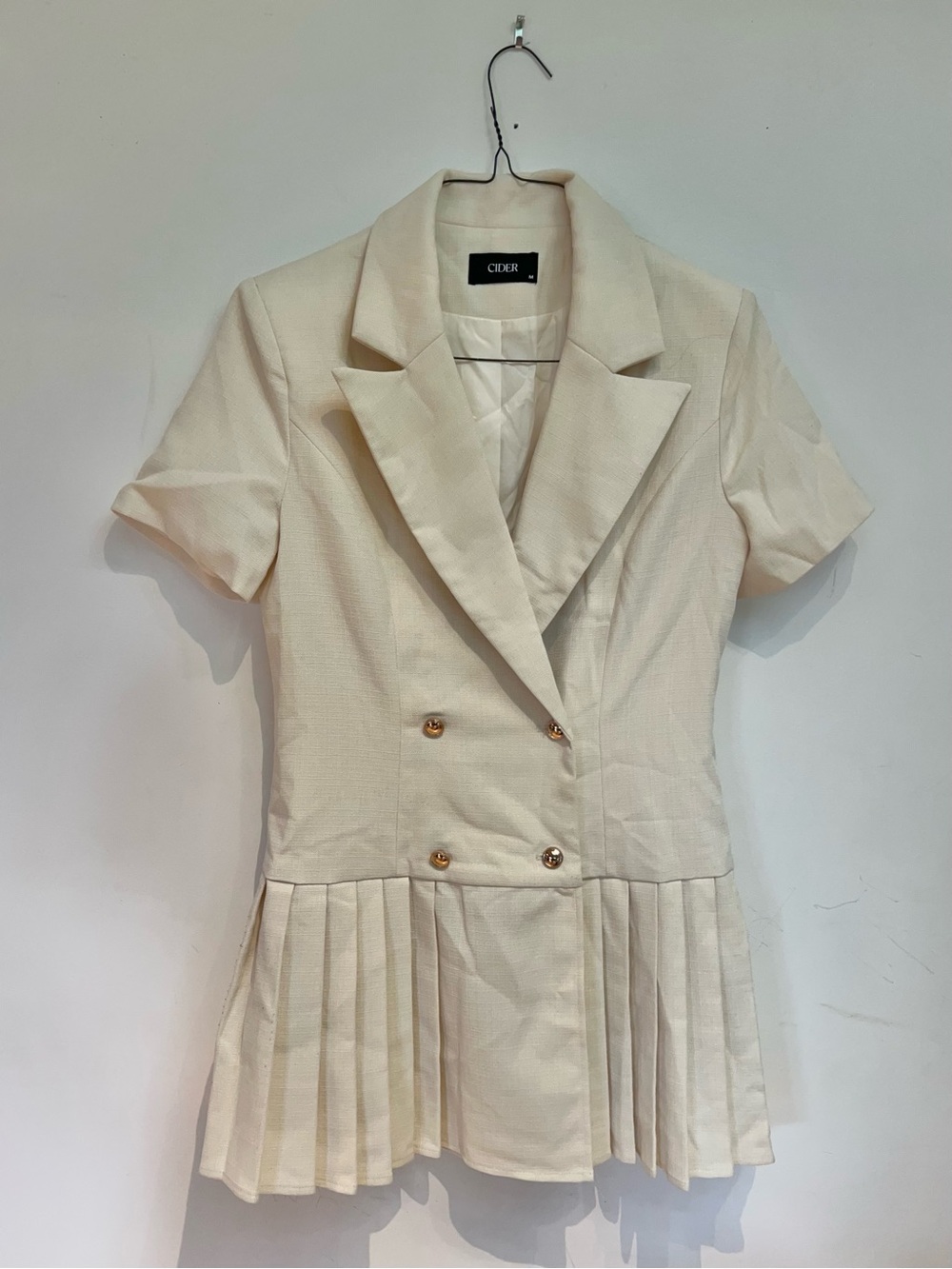 CIDER COLLAR PLEATED SHORT SLEEVE MINI BLAZER DRESS
